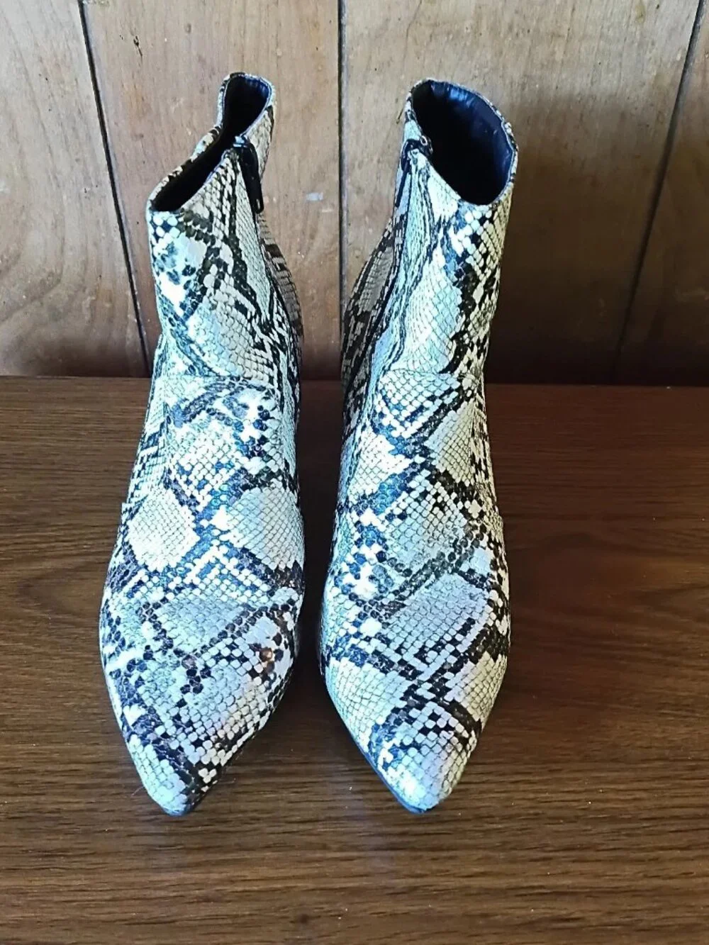 Cupid Snake Print Ankle Boots Women's Size 8 Pointed Toe Block Heel Booties